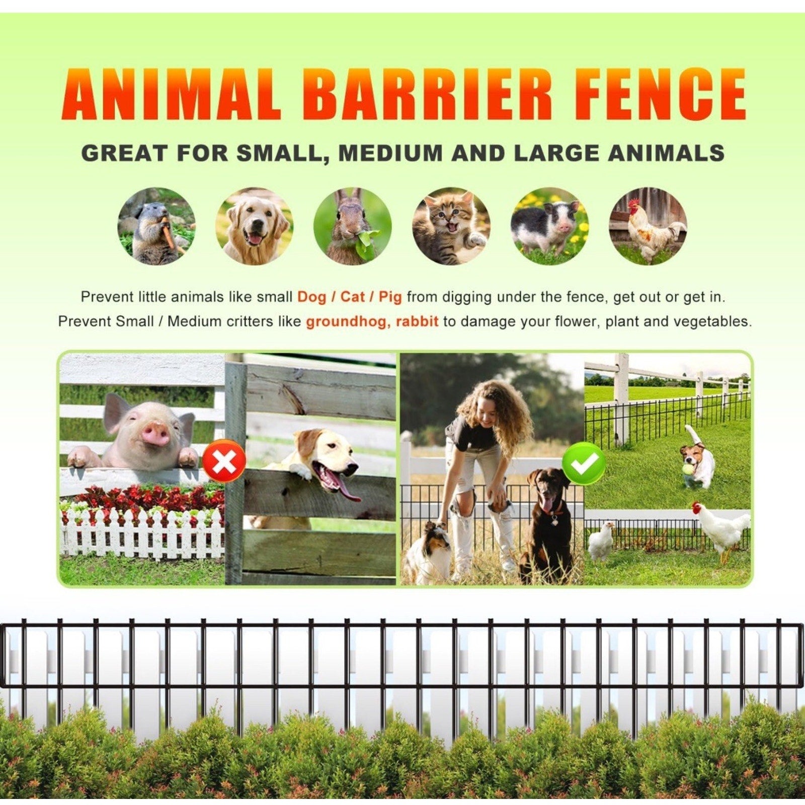 Animal Barrier Fence No Dig 10pcs Garden Fence 10.8ft(L) X17 H Dog Fence