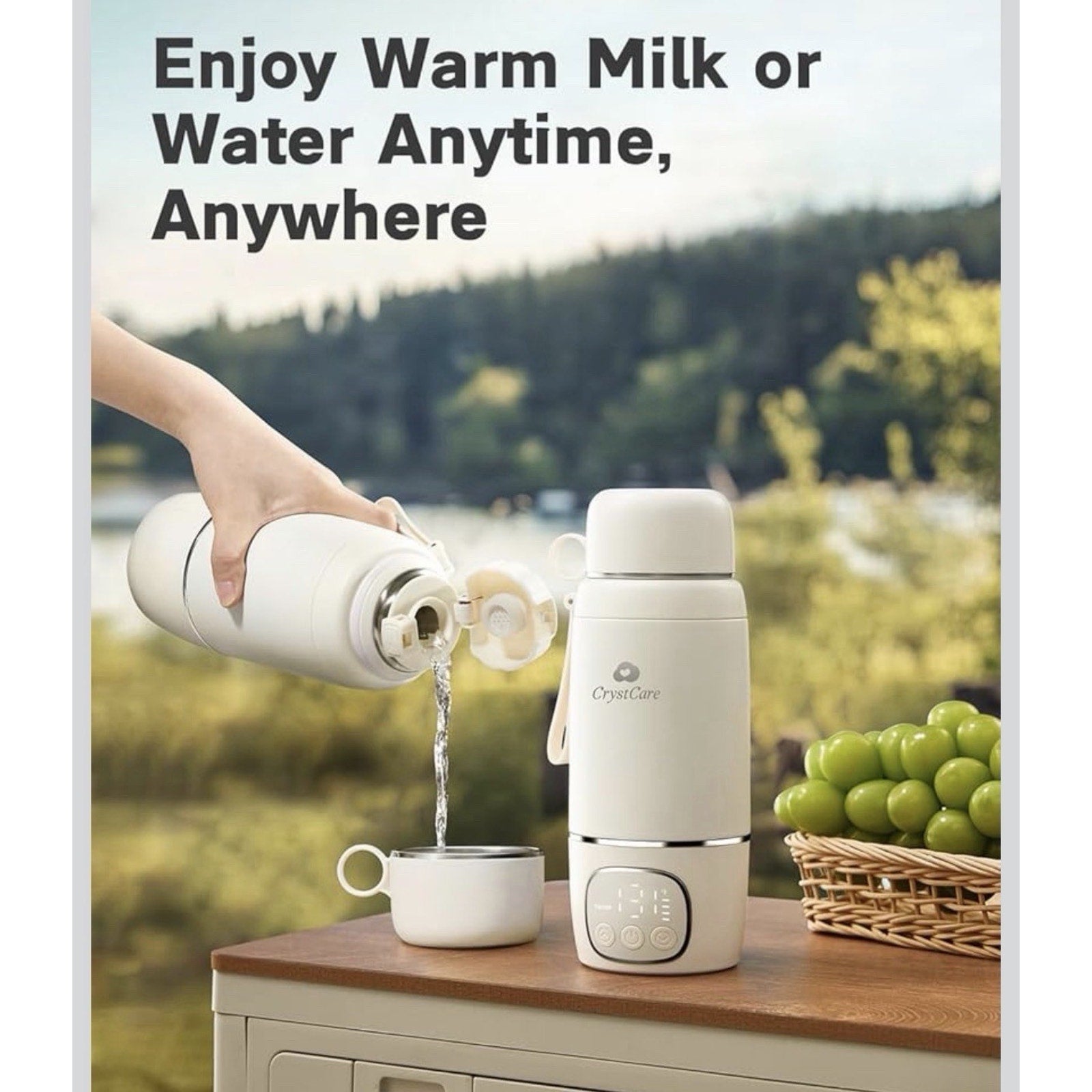 Crystcare Portable Bottle Warmer, Fast Heating, 16,000mAh, 17oz, Travel (Clouds)
