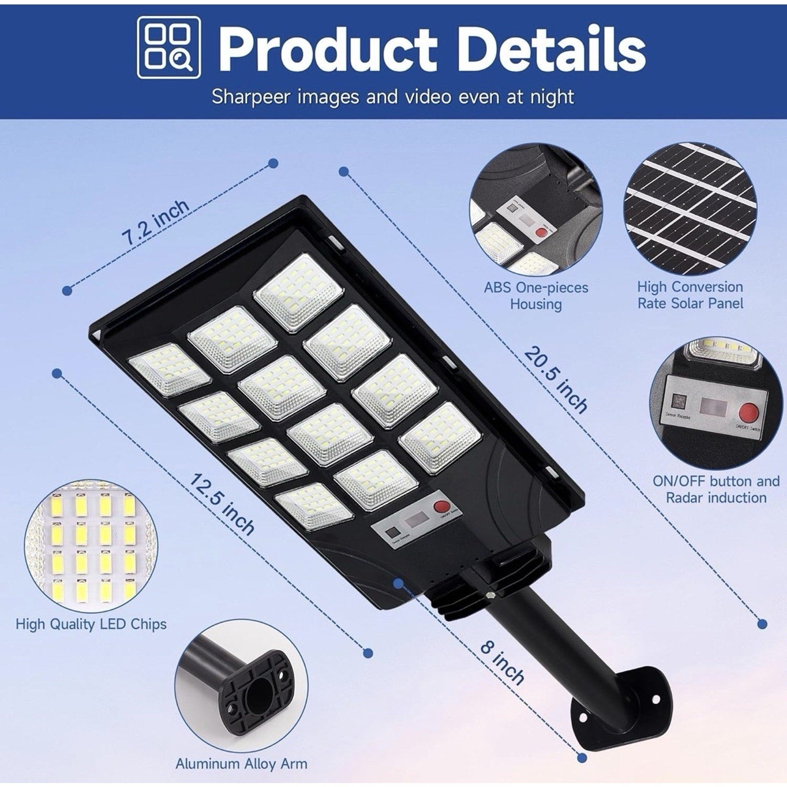 FOWSEEK Solar Street Lights Outdoor Waterproof, 2 Pack High Lumen 6500K, Black
