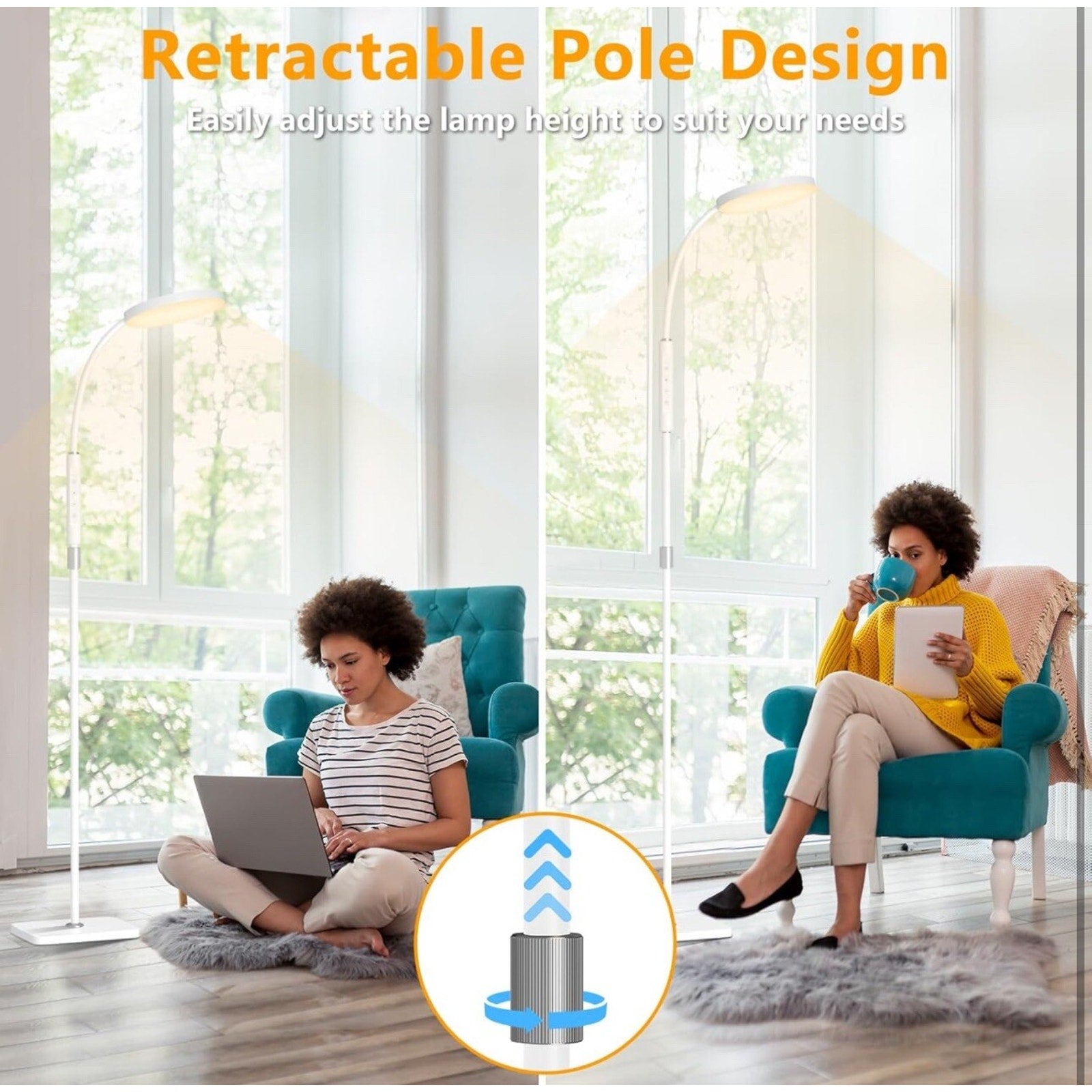 LED Floor Lamp, Height Adjustable Floor Lamps for Living Room, Super Bright
