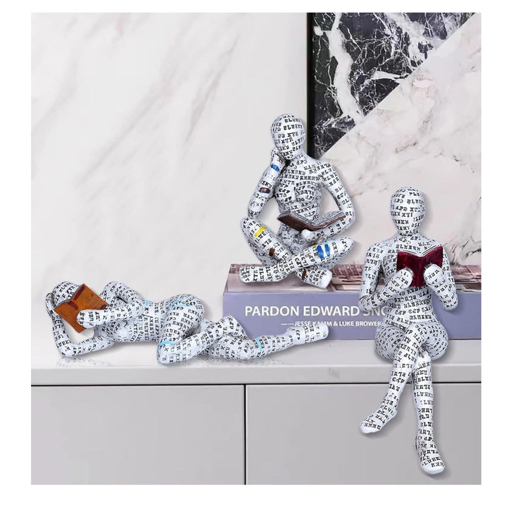 3 Pcs Pulp Reading Women Figurine Decor Thinker Statue Modern Abstract Art