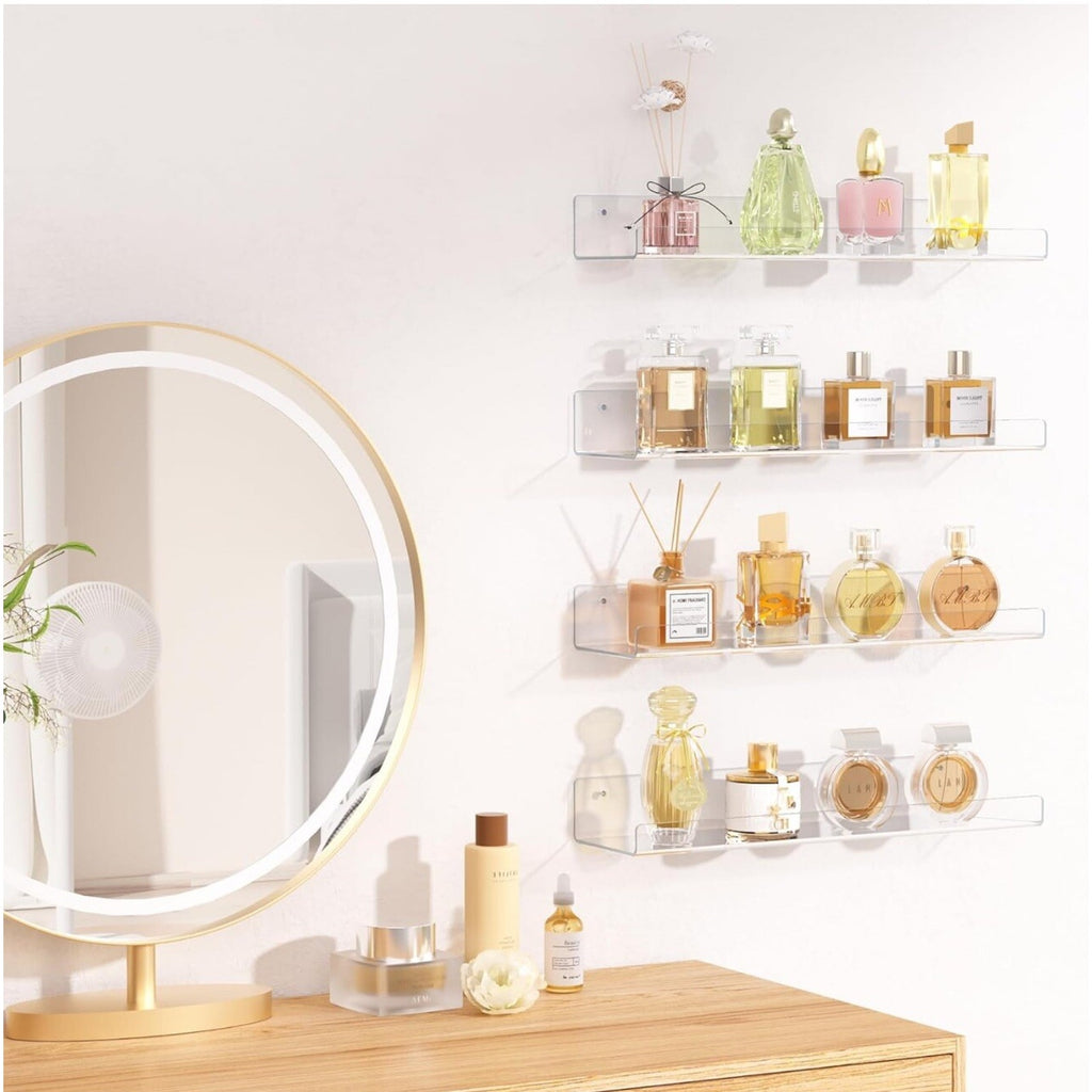 upsimples 4 Pack Acrylic Shelves for Wall Storage, 4D x 15W x 2H in, Clear