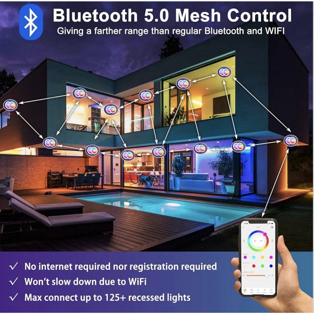 7 Pack Smart Recessed Lighting 4 Inch Color Changing 12W LED Downlight Ceiling