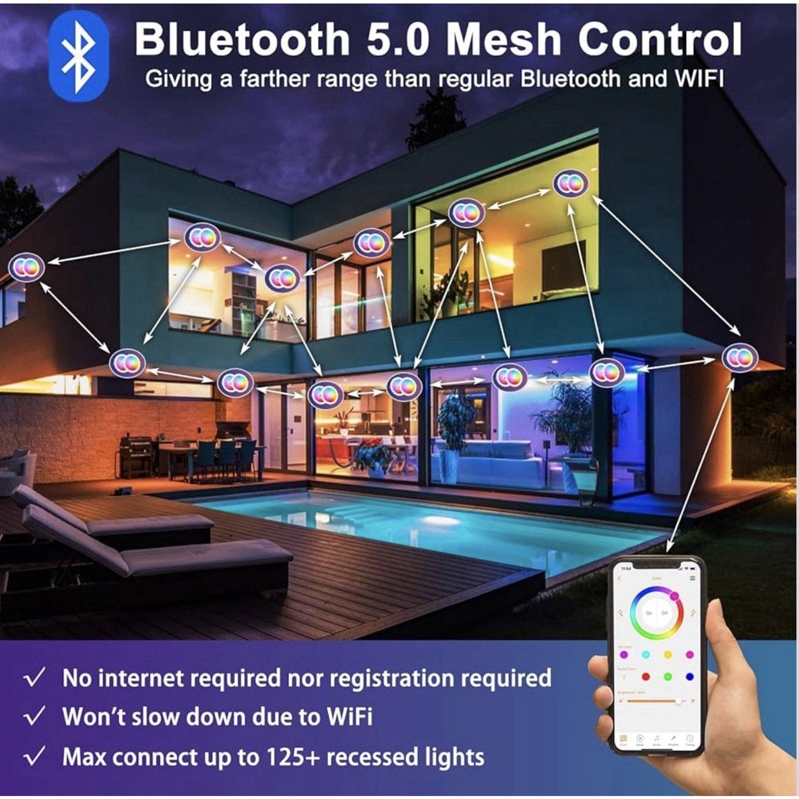 7 Pack Smart Recessed Lighting 4 Inch Color Changing 12W LED Downlight Ceiling