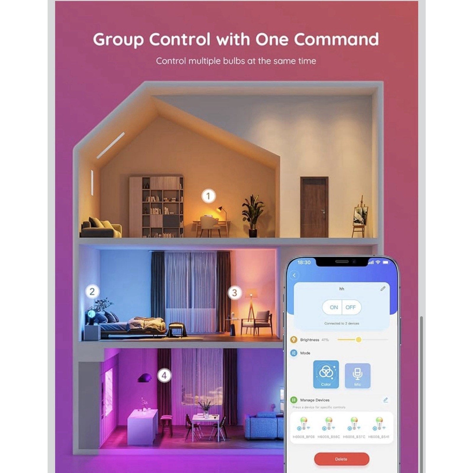 Govee Smart WiFi LED Light Bulbs 4 Pack RGBWW Color Changing Works w/ Alexa