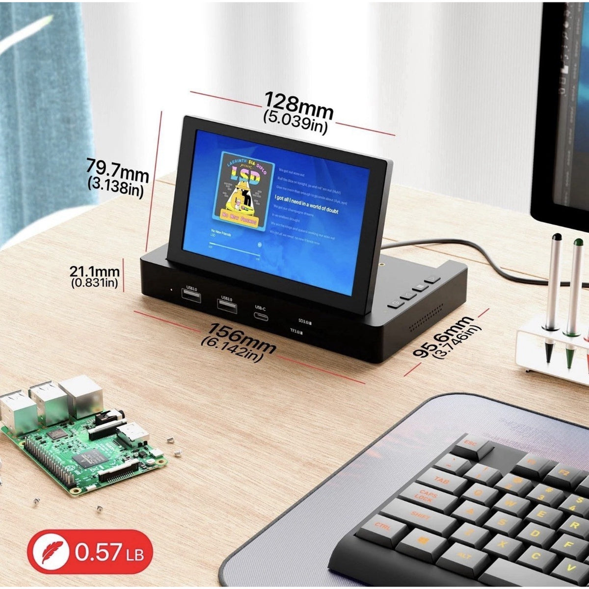 ROADOM 5 Mini Monitor with Raspberry Pi Mount Holes USB HUB, Type-C