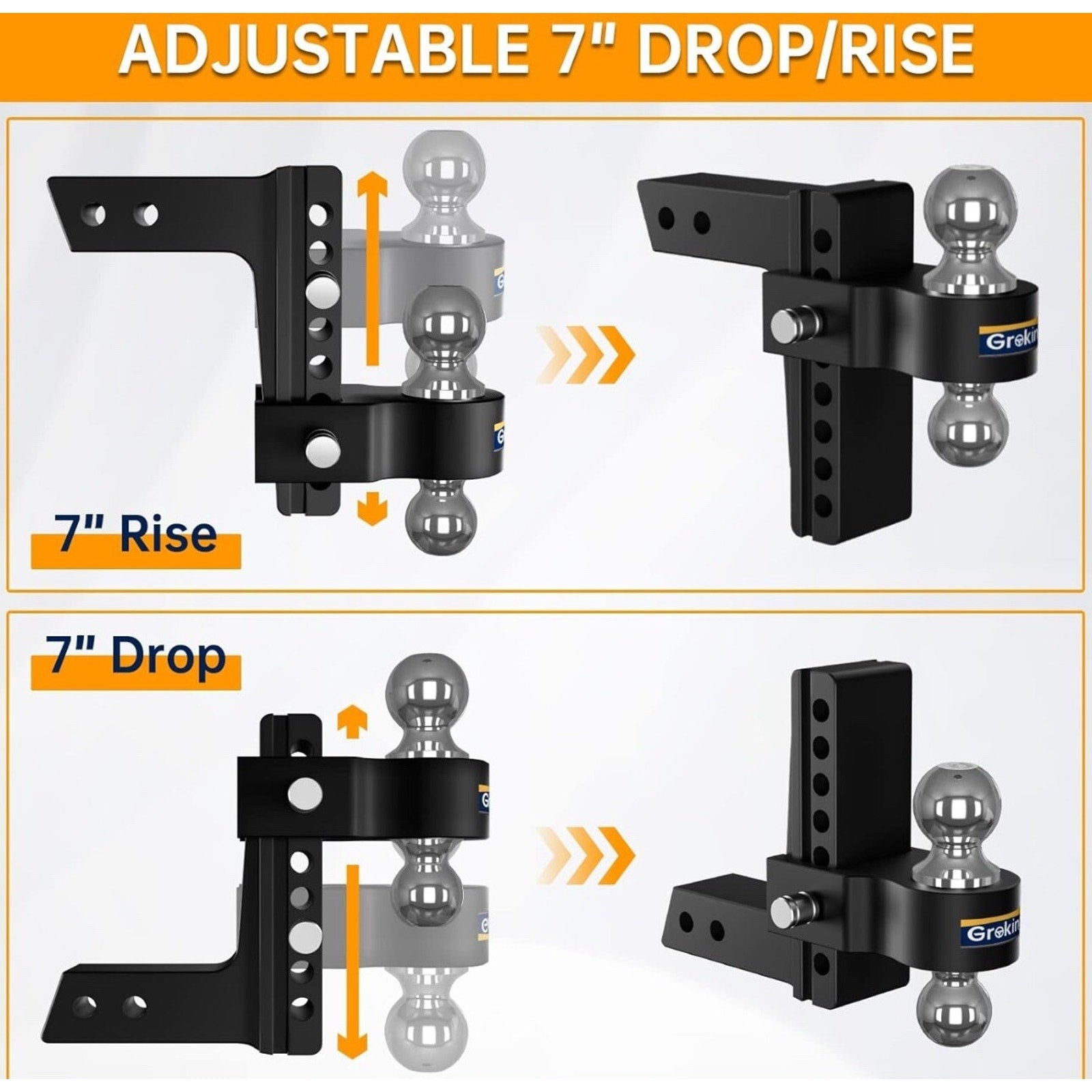 Trailer Hitch Fits 2 Inch Receiver, 6 Inch Adjustable Drop Hitch, 12,500 LBS