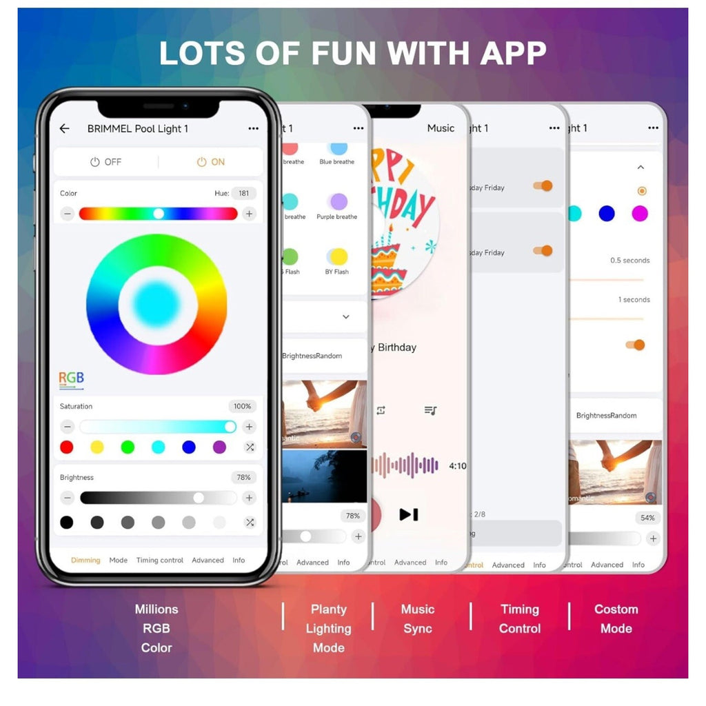 Brimmel LED Pool Light w/Smart App Control 10W RGB Waterproof