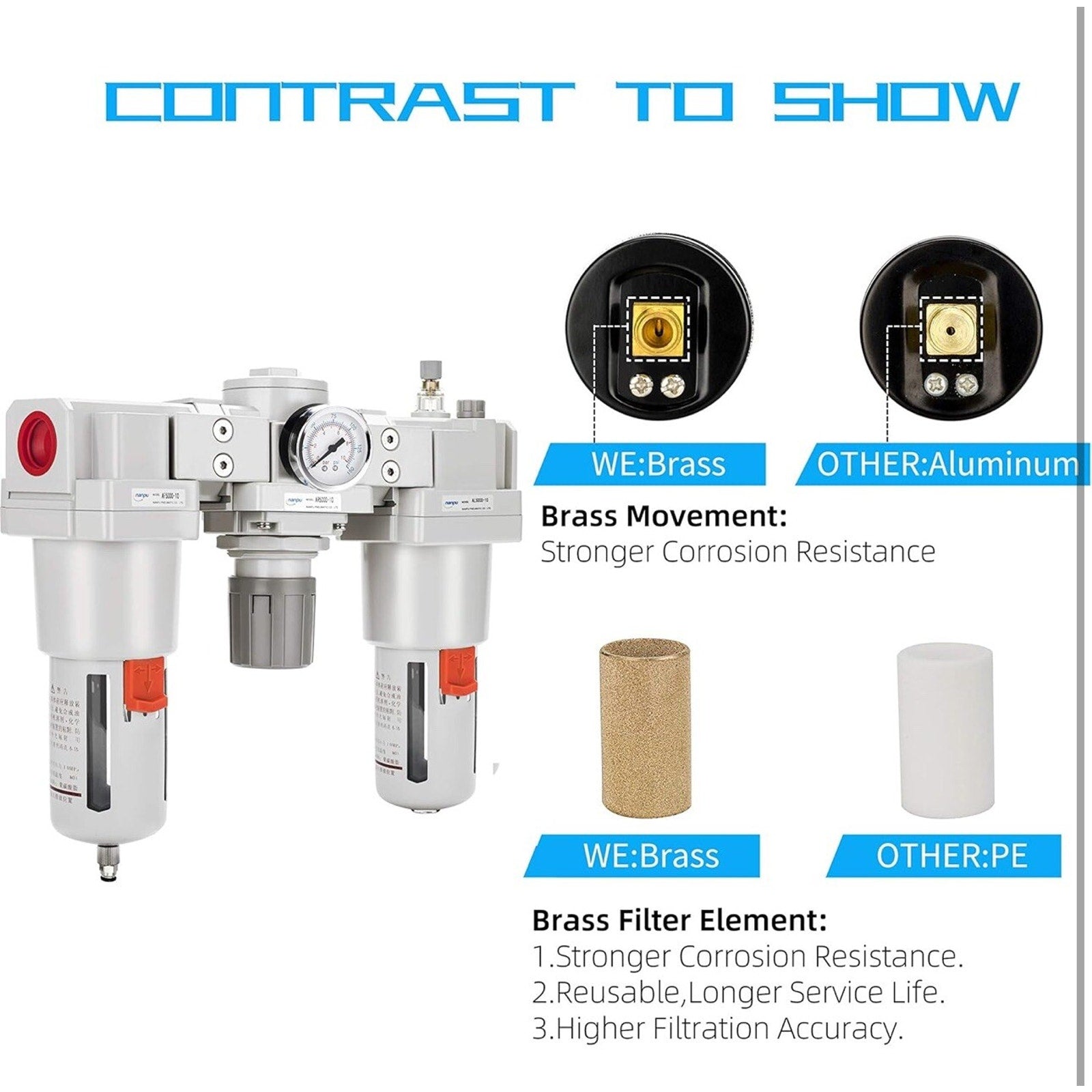 NANPU Air Filter, Regulator & Lubricator (FRL) Combo - Water/Oil Trap 1" NPT