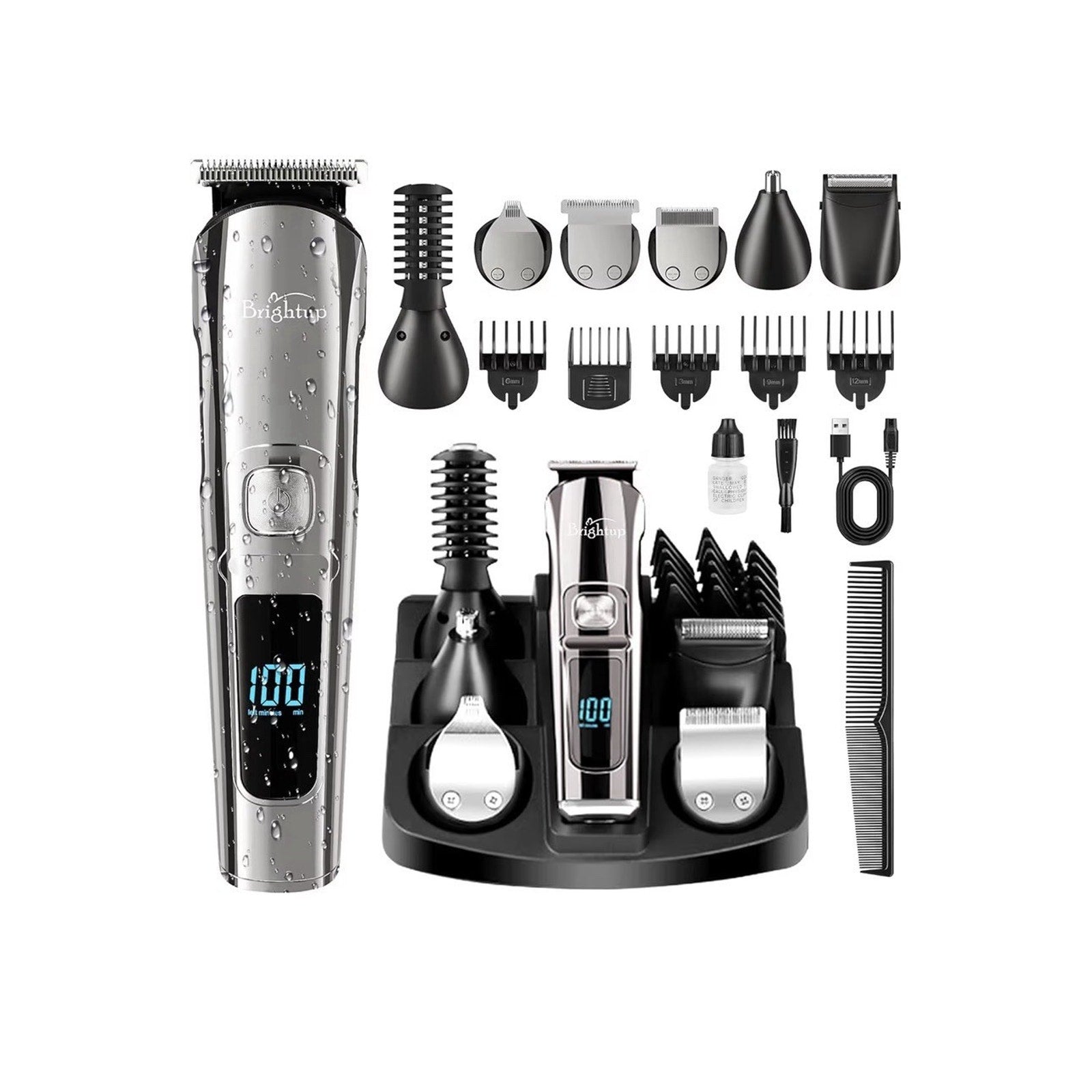 Brightup Stainless Steel Waterproof Beard Trimmer Men Electric Shaver 16 In 1