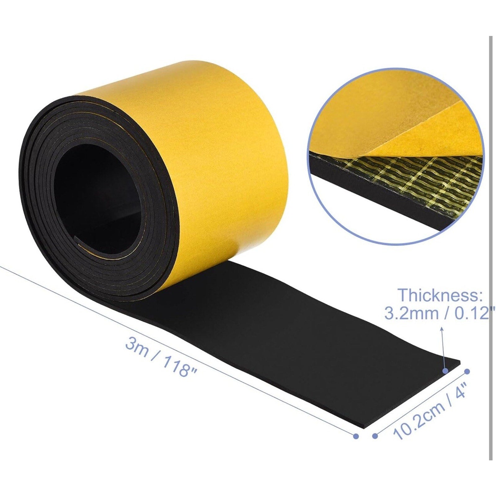 Adhesive Neoprene Rubber Strips 4" Wide x 118" Long x 0.06" Thick Pack of 1