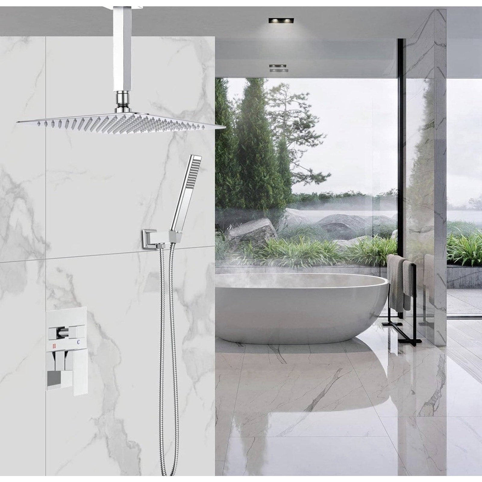 Rain Shower System Shower Faucets Sets Complete with Polished Chrome 10 Inch