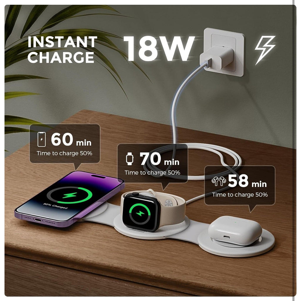 Hicober 3 in 1 Wireless Charging Station for iPhone 15, Magnetic Foldable