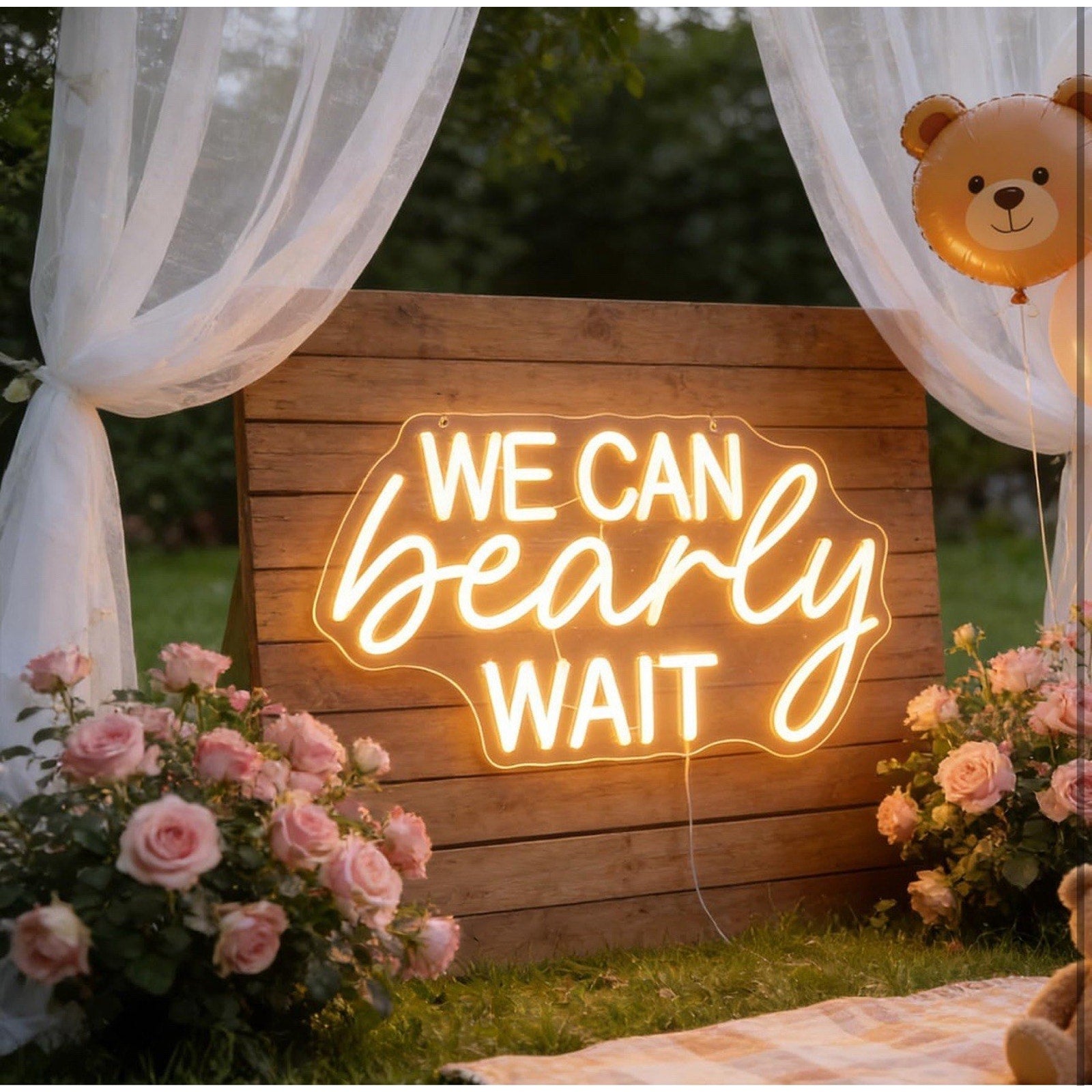 "We Can Bearly Wait" Neon Signs Gender Reveal Party Decorations Neon Letters ...