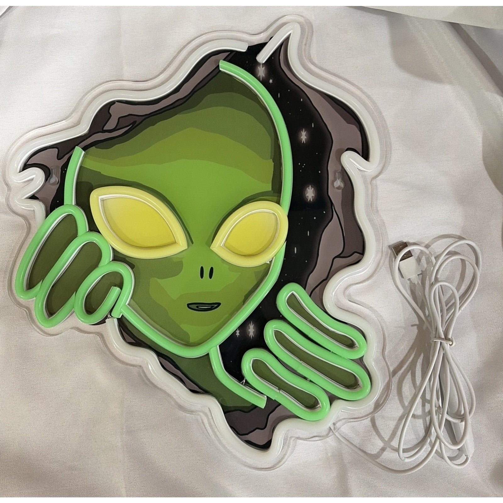 Alien Neon Sign,Dimmable Green Alien Led Neon Lights for Wall Decor Game Room...