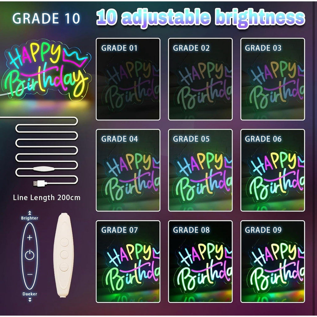 Large Happy Birthday Neon Sign for Birthday Party, Happy Birthday Light Style