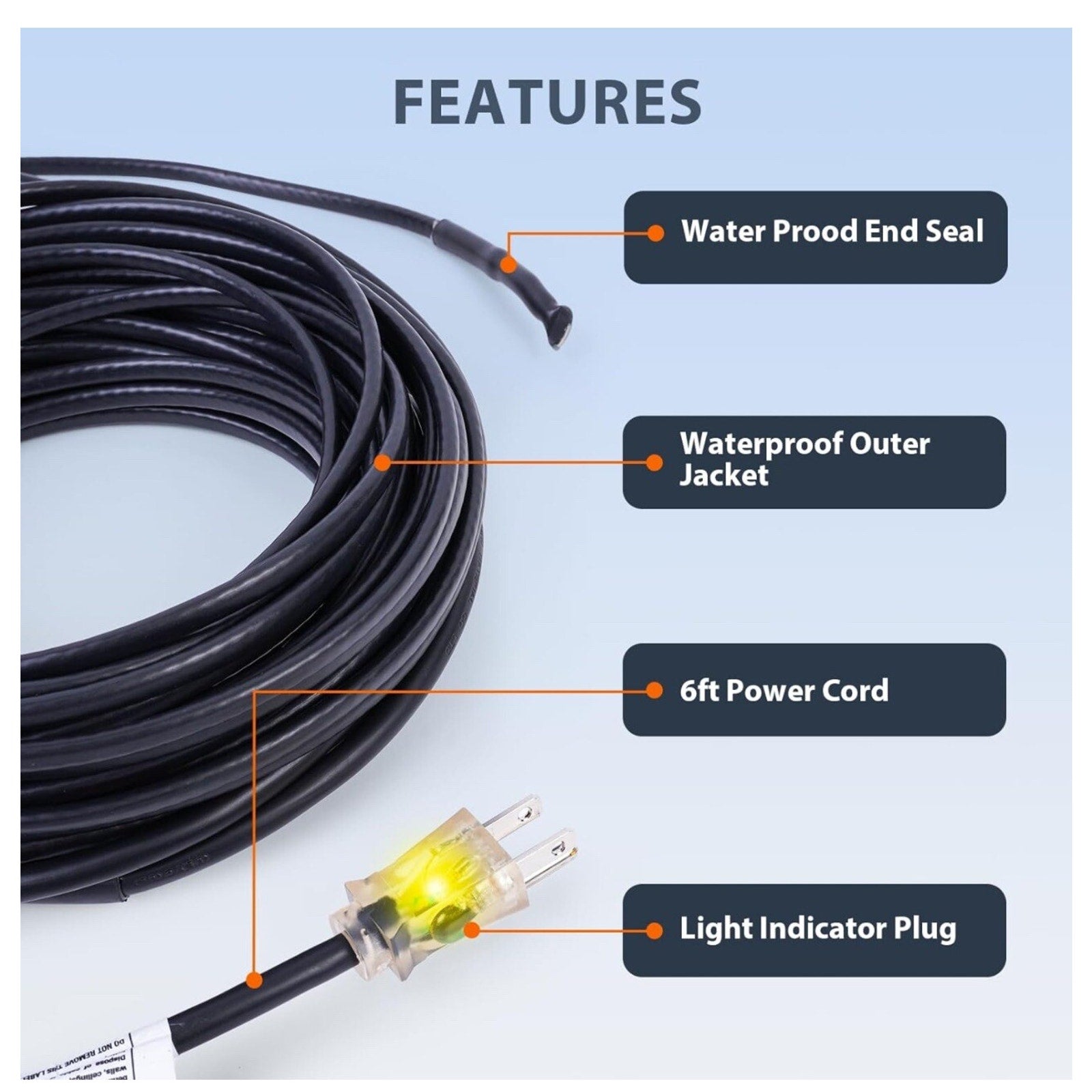 Pre-assembled Self-regulating Pipe Heating Cable Heat It 30ft