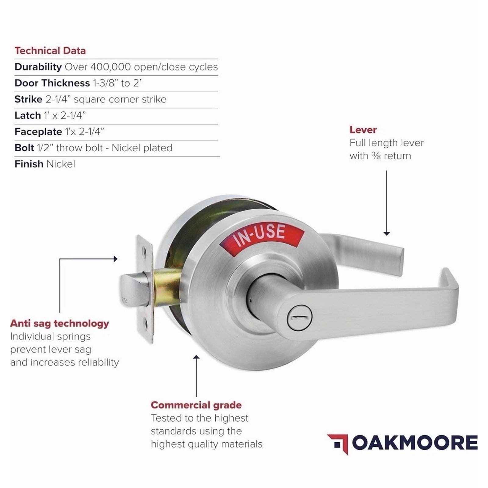 OAKMOORE Commercial Door Handle | Vacant Occupied & Commercial Restroom Lock