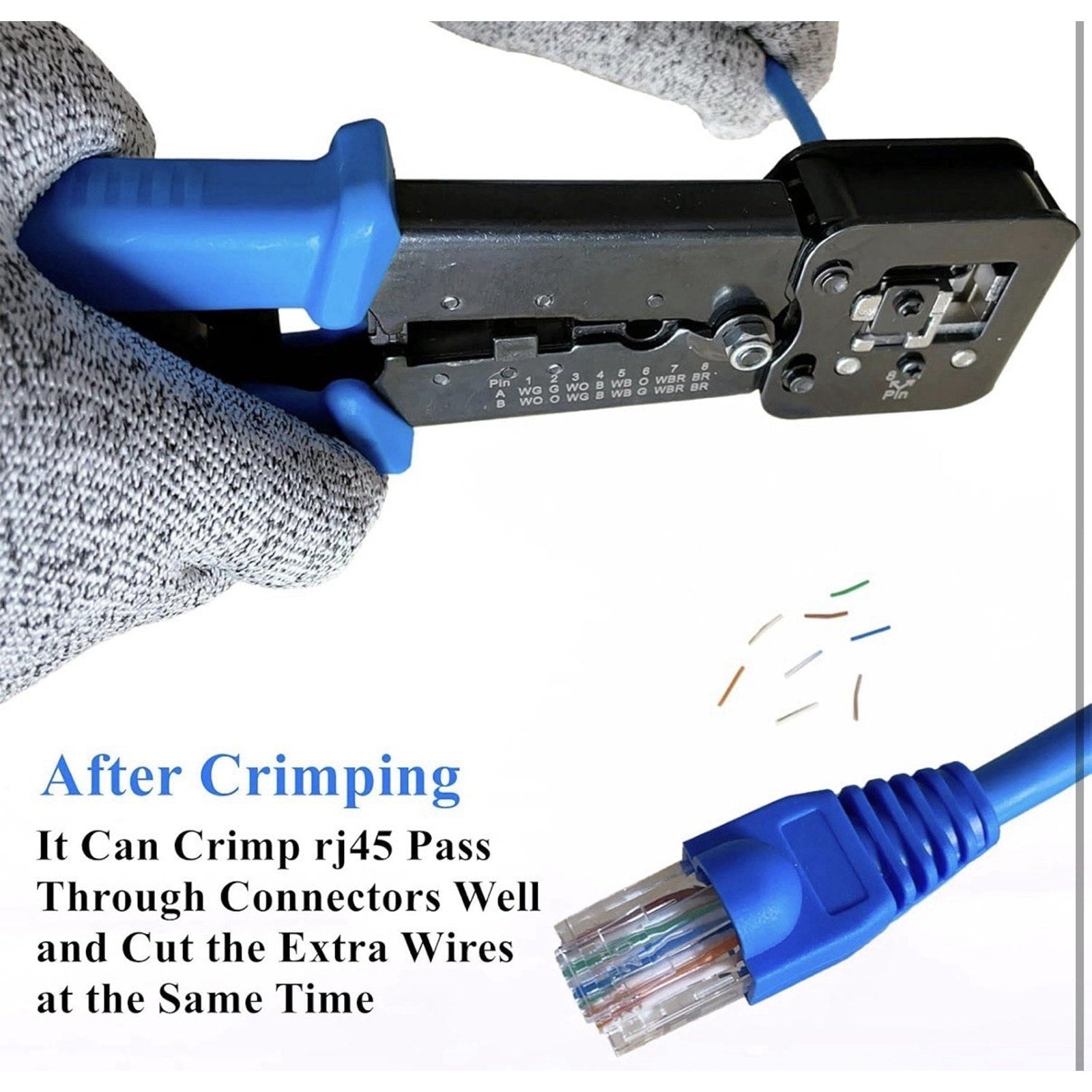RJ45 Crimping Tool for Cat6/Cat5e 50 Pass-Through Connectors & Tester