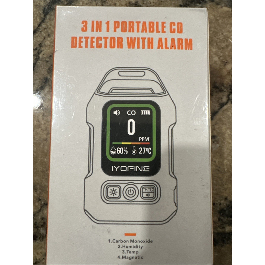 Portable 3-in-1 carbon monoxide temperature humidity detector Camping/Car/RV-RED