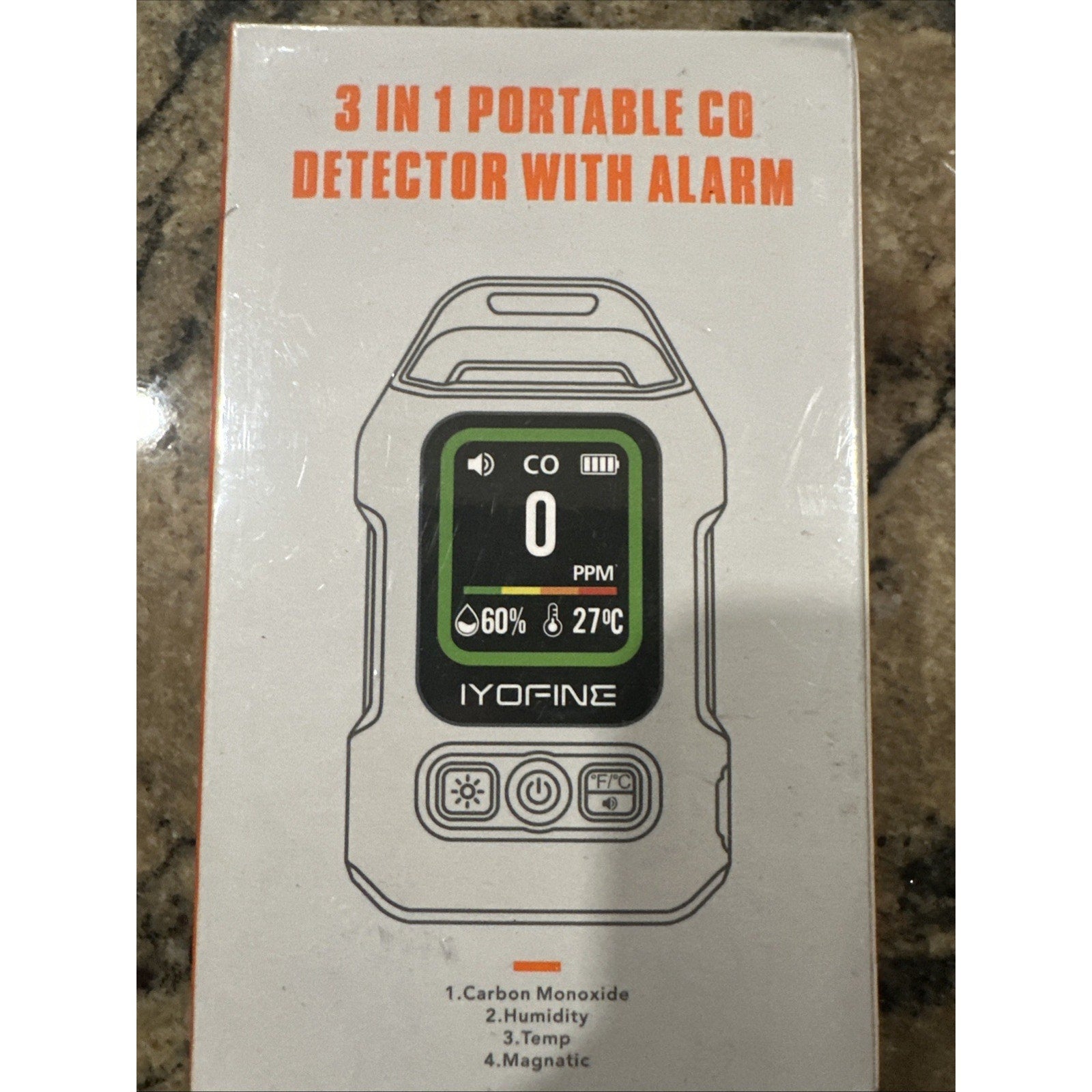 Portable 3-in-1 carbon monoxide temperature humidity detector Camping/Car/RV-RED