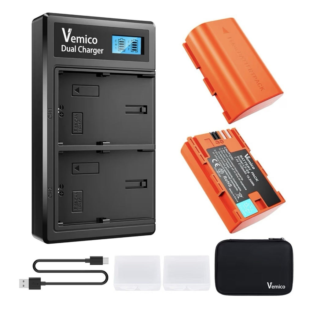 Vemico LP-E6NH Battery Charger Kit with 2100mAh LP-E6 Batteries