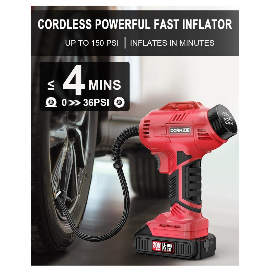 DORMZIE Cordless Tire Inflator Air Compressor, 150 PSI Portable Handheld Air Pum
