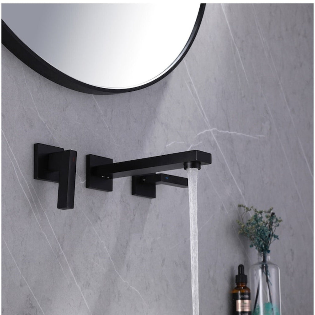 BiaoTeng 3 Hole Taps for Bathroom Basin Wall Mounted Hot and Cold