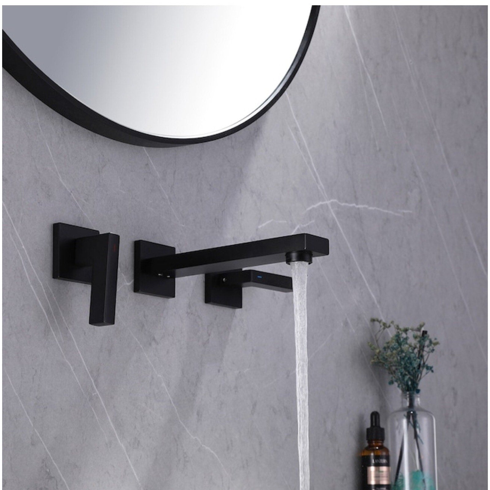 BiaoTeng 3 Hole Taps for Bathroom Basin Wall Mounted Hot and Cold