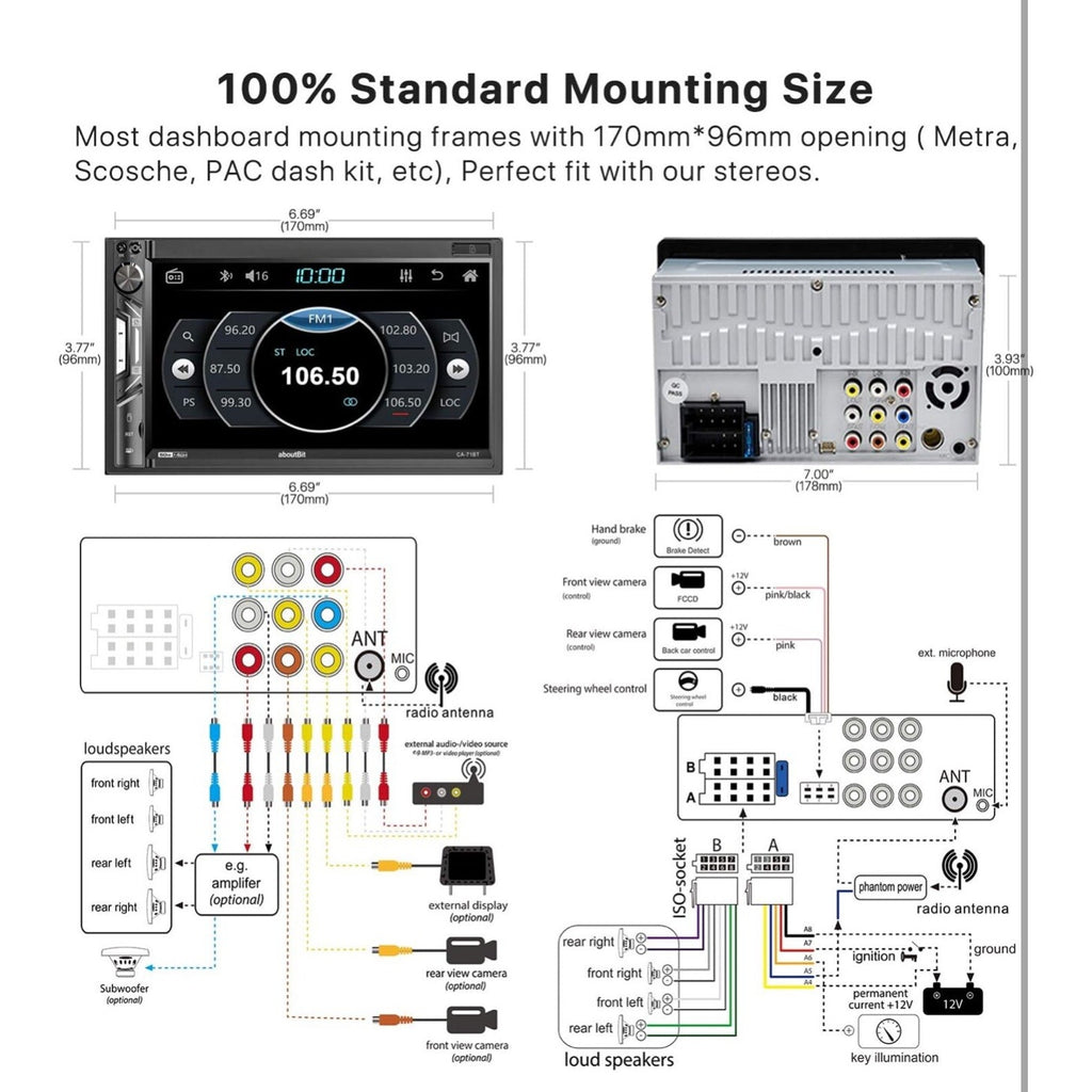 7 inch Double Din Car Stereo Receiver, Bluetooth, Touchscreen, Backup Camera ..