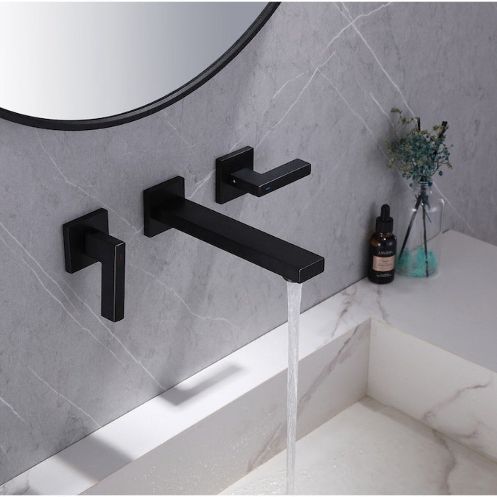 BiaoTeng 3 Hole Taps for Bathroom Basin Wall Mounted Hot and Cold