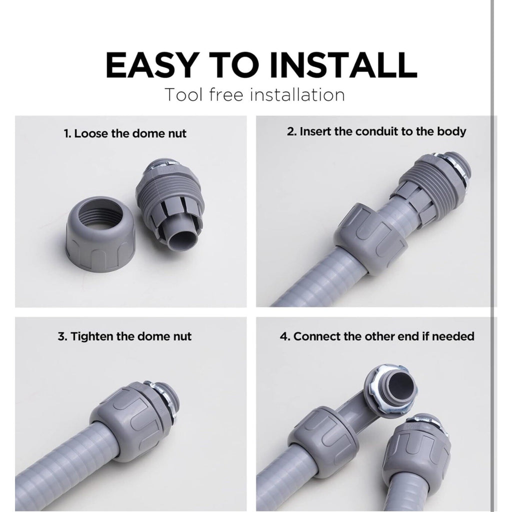 14 Conduit Connectors, 1/2 Inch Liquid Tight Connector NPT Non-Metallic for PVC