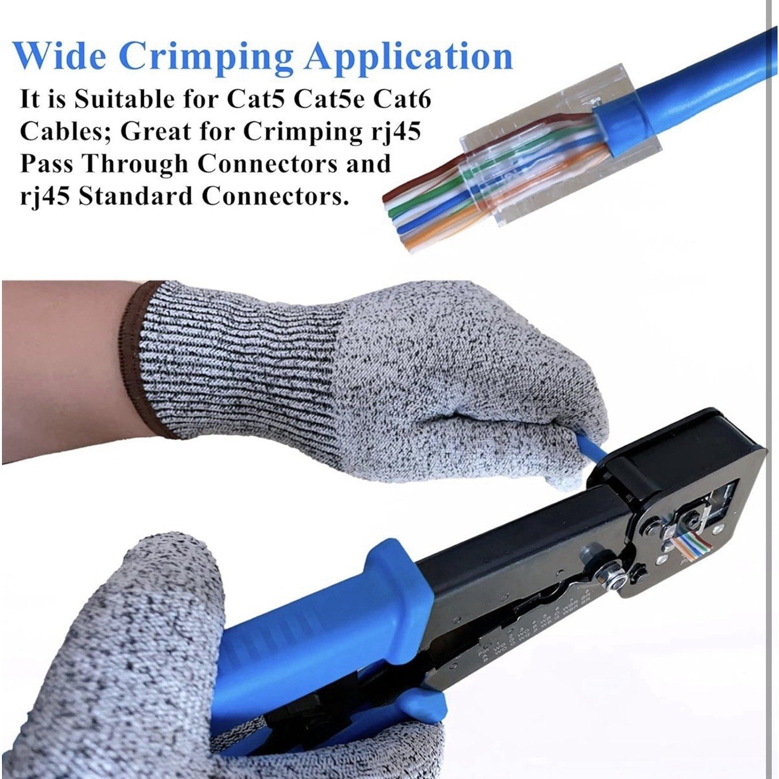 RJ45 Crimping Tool for Cat6/Cat5e 50 Pass-Through Connectors & Tester