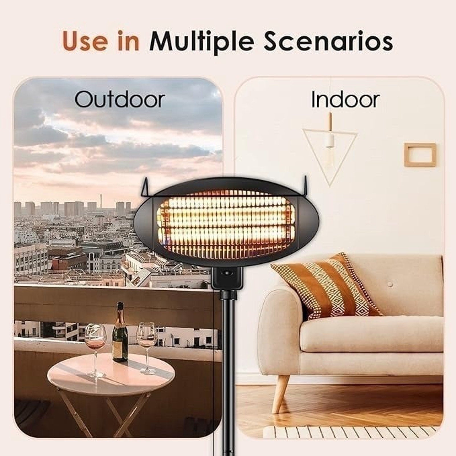 Patio Heater-Height Adjusted 500W/1500W Infrared Outdoor Heater Stand Style
