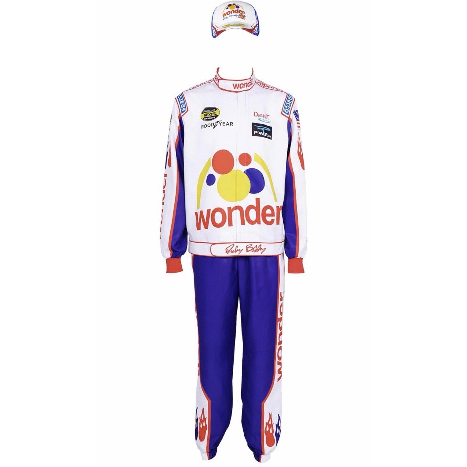 Ricky Bobby Nascar Wonder Bread Talladega Nights Crew Jumpsuit/cap Size L