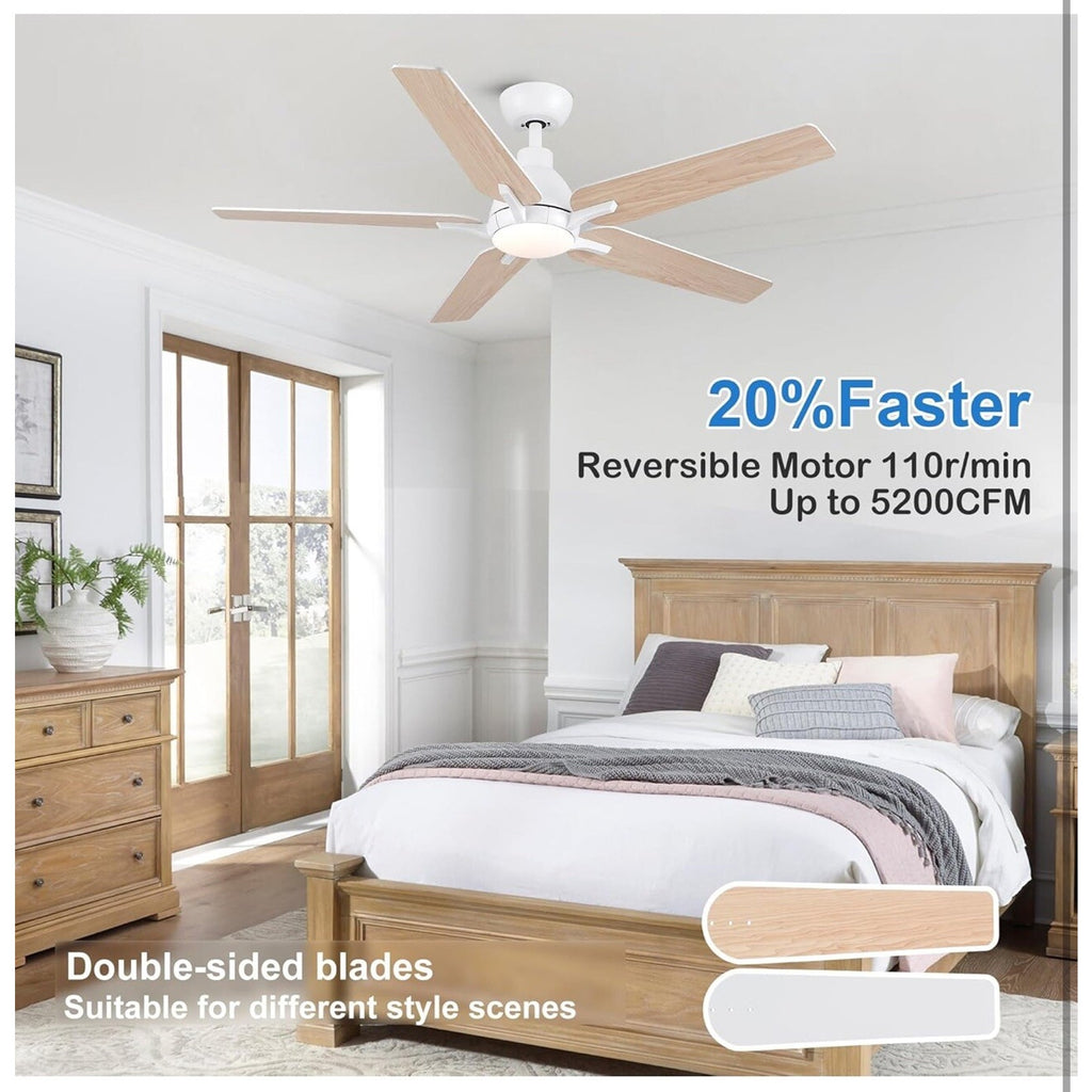 52 Inch Ceiling Fans with Lights and Remote, White Ceiling Fan, 5 Blade