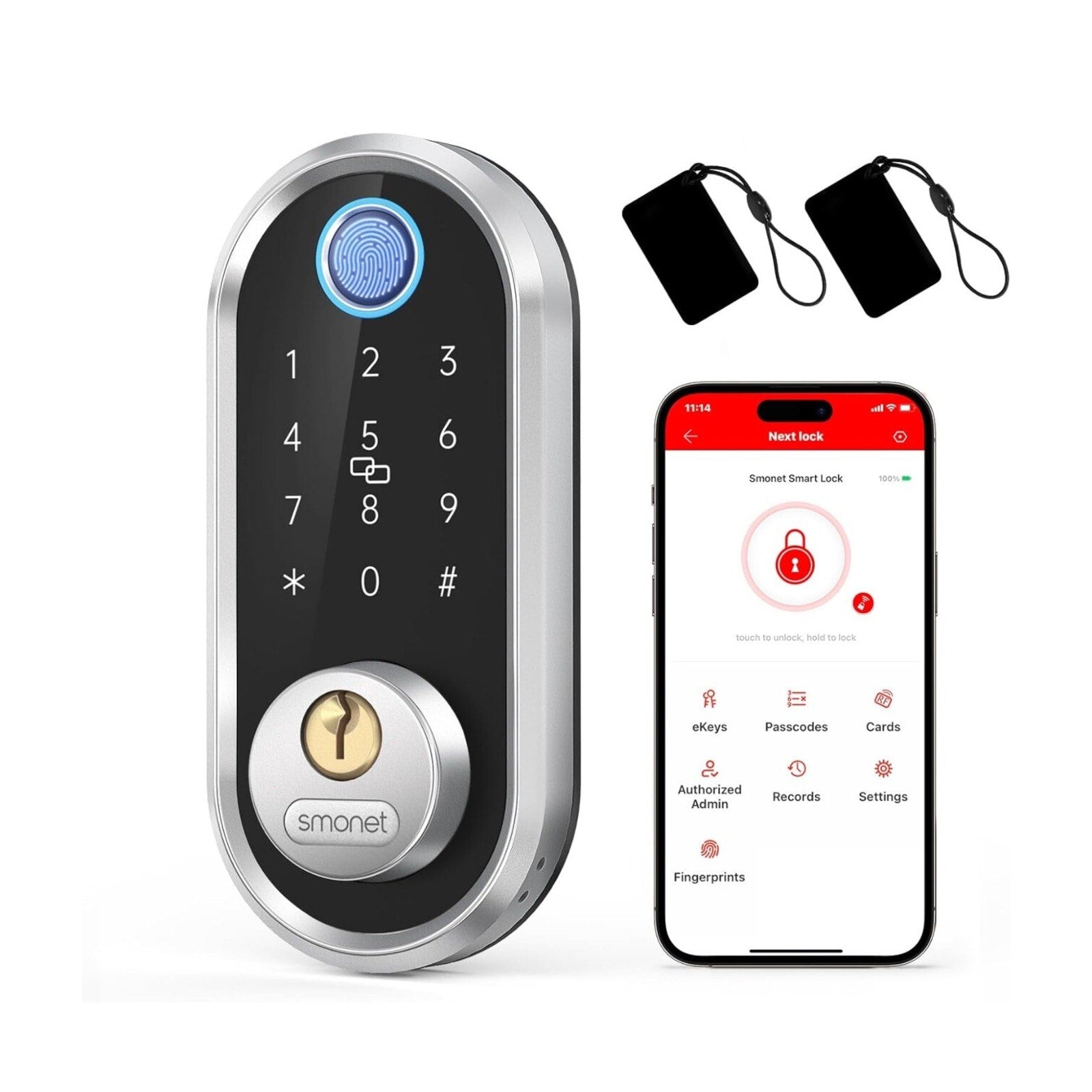 Smonet Smart Door Lock Deadbolt Fingerprint Ekeys Keypad Bluetooth Y1-SBF-S