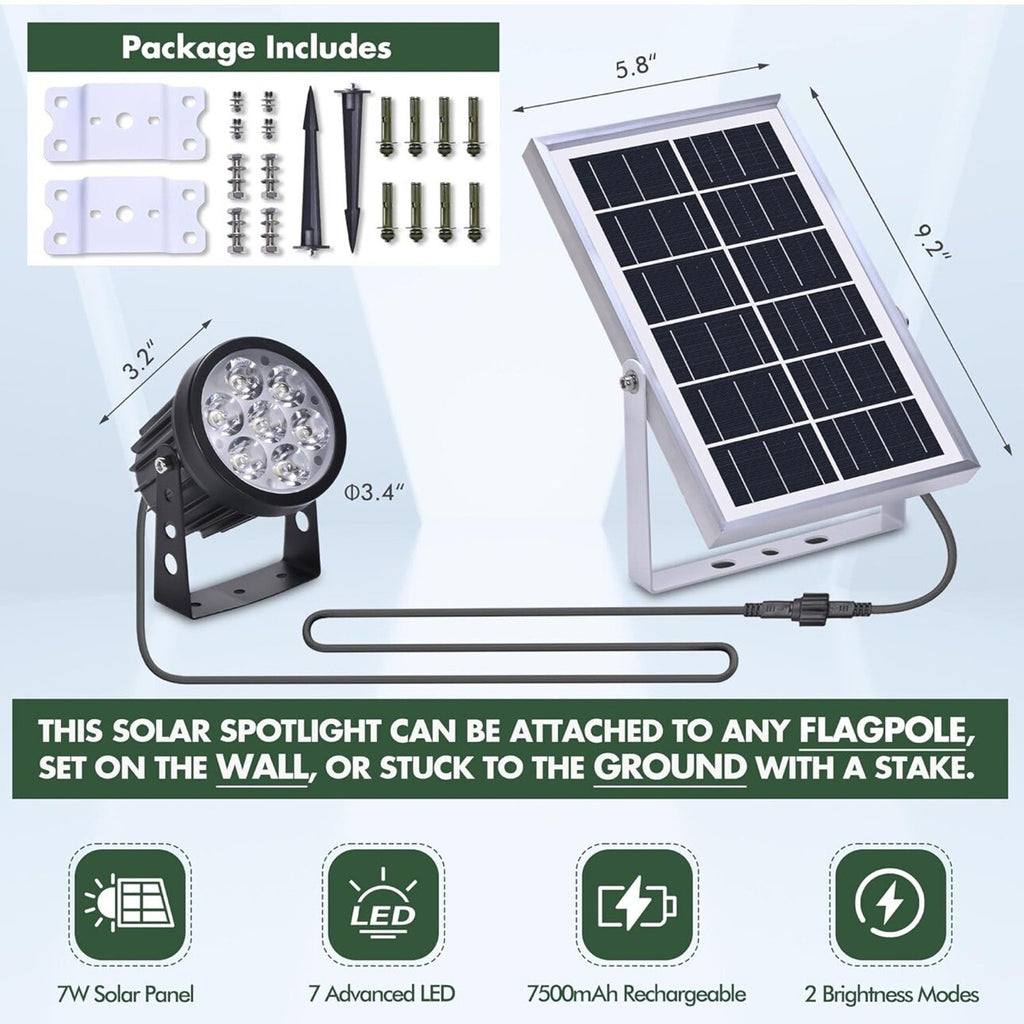 Flag Pole Light Solar Powered Outdoor Flagpole 6000K White Led IP65 Waterproof
