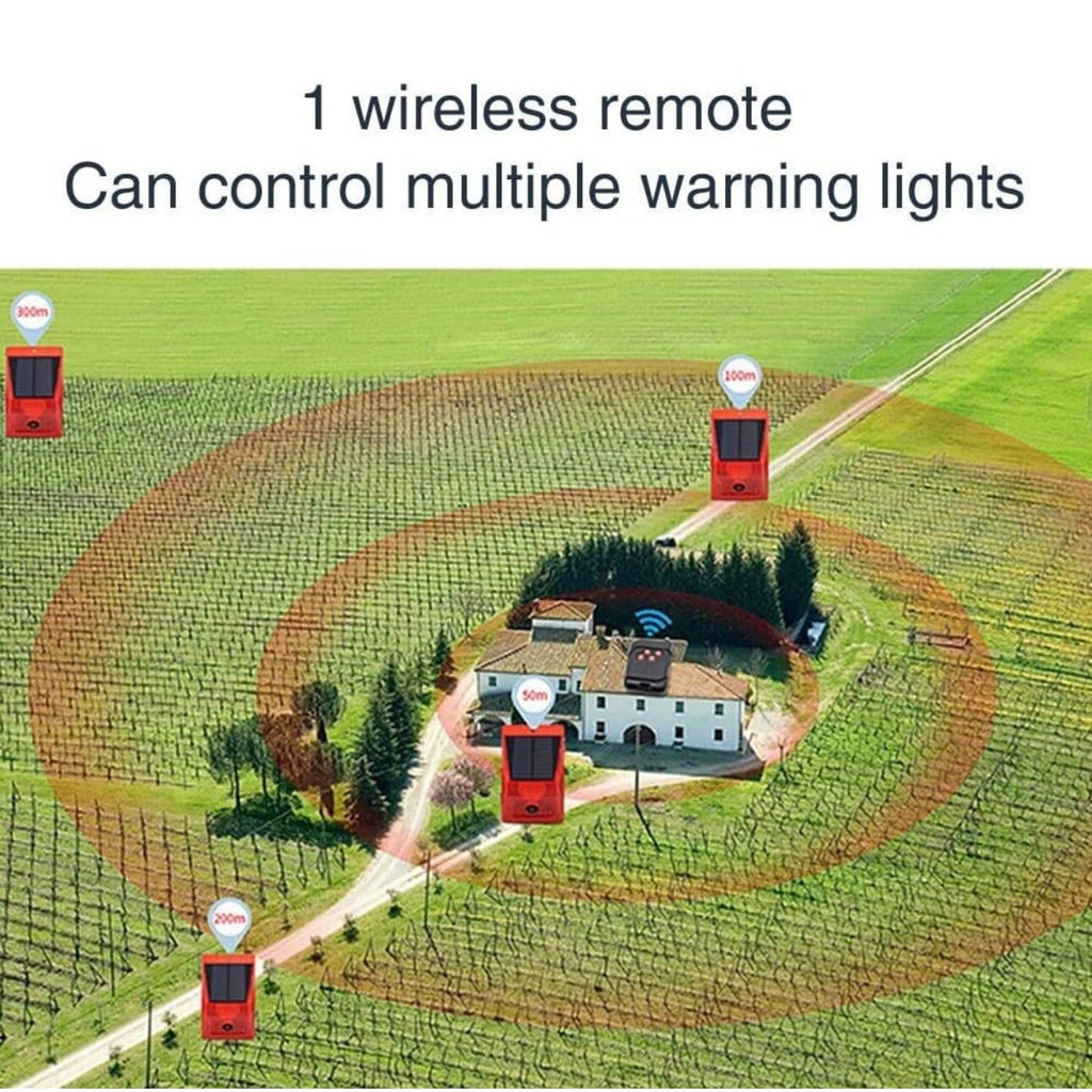 4PCS LED Solar Alarm Light Solar Strobe Light With Remote Motion Sensor Lamp