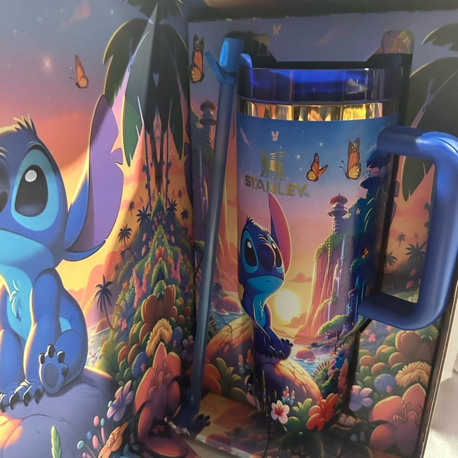 Stanley Blue and Gold Stitch Tumbler