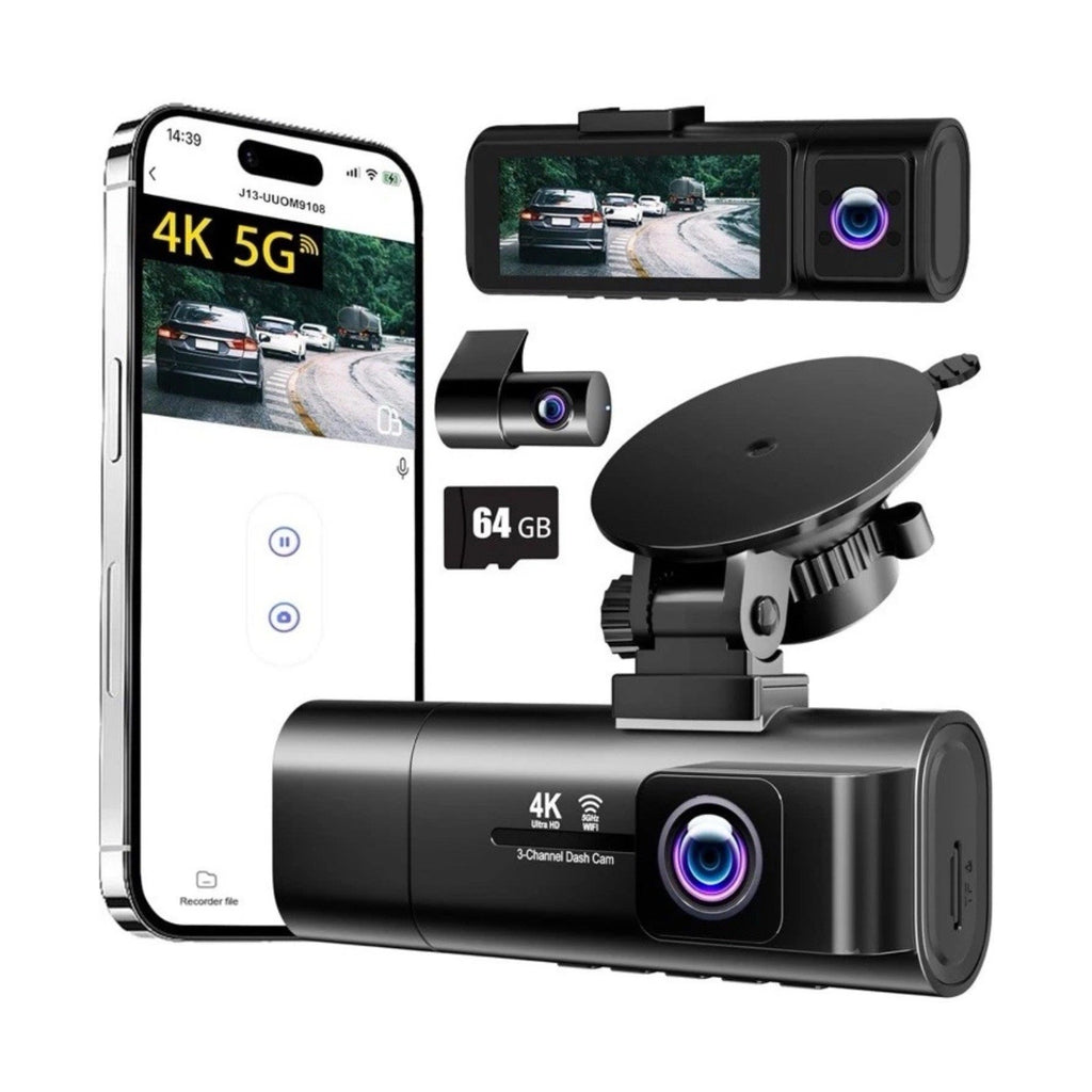 3 Channel WiFi Dash Cam, 4K+1080P+1080P Front Inside and Rear, Triple Dash Camer