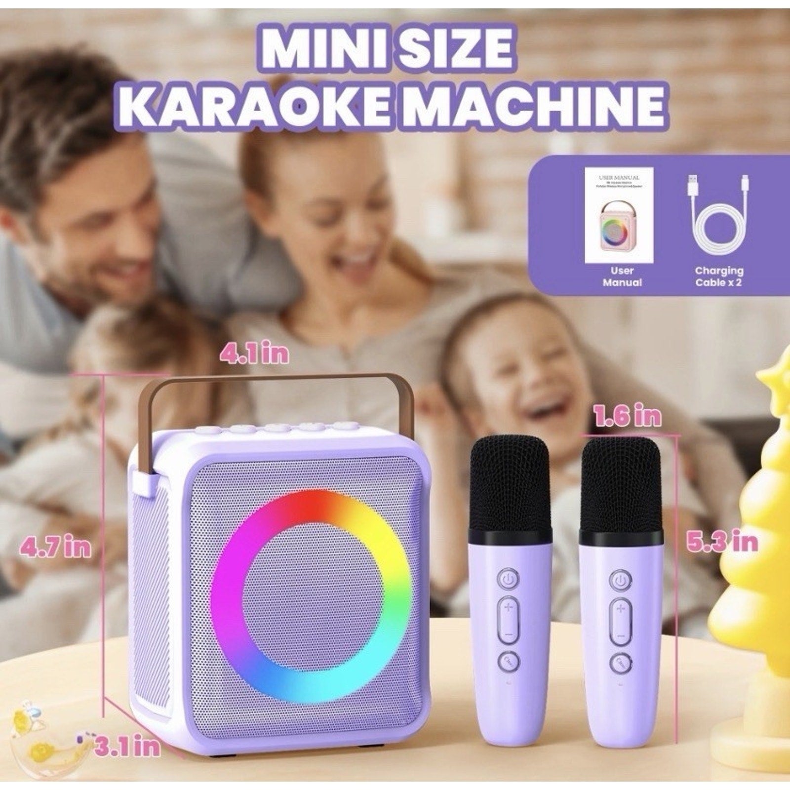 Mini Karaoke Machine for Kids Adults, Portable Bluetooth Speaker with 2 mic