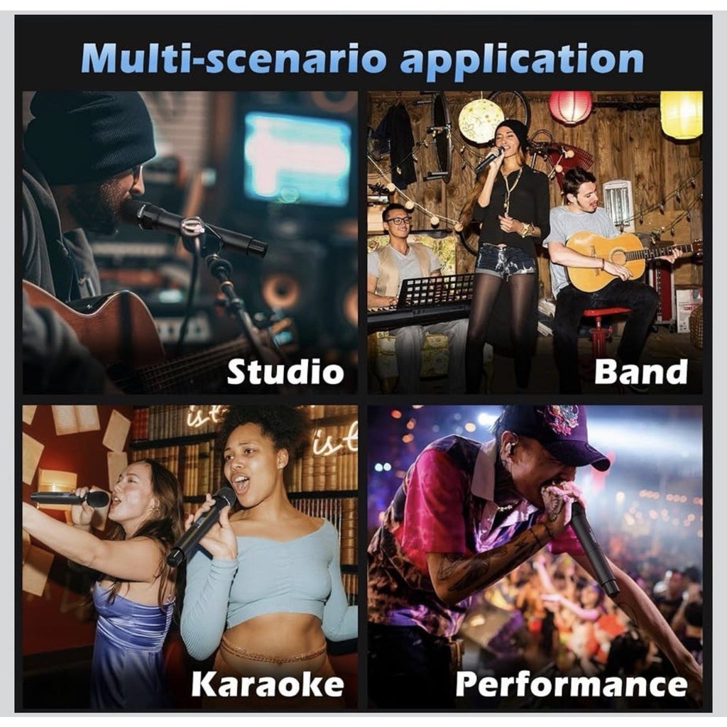 Wireless Microphone System, Metal UHF Handheld Microphones Cordless Dynamic Mic