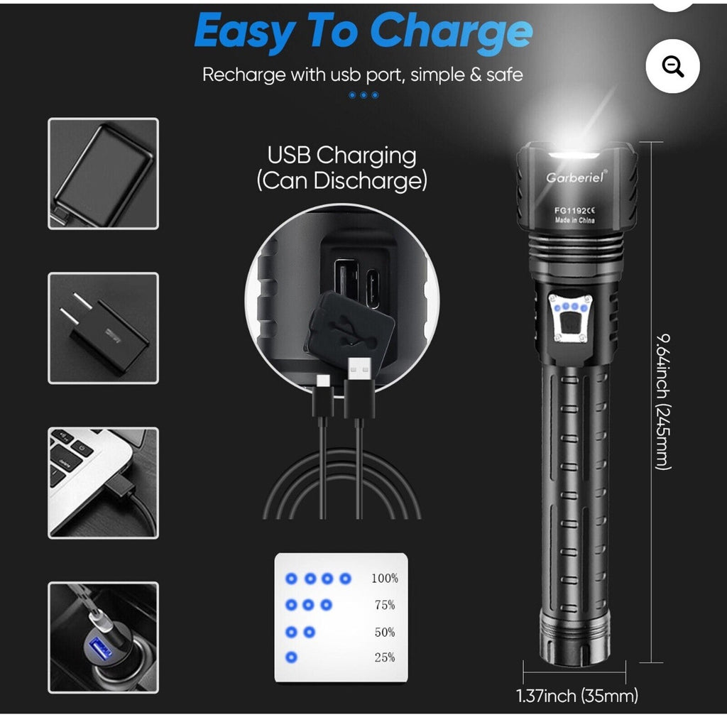 Garberiel XHP Rechargeable LED Flashlight High Lumens 120000 Lumen Super Bright
