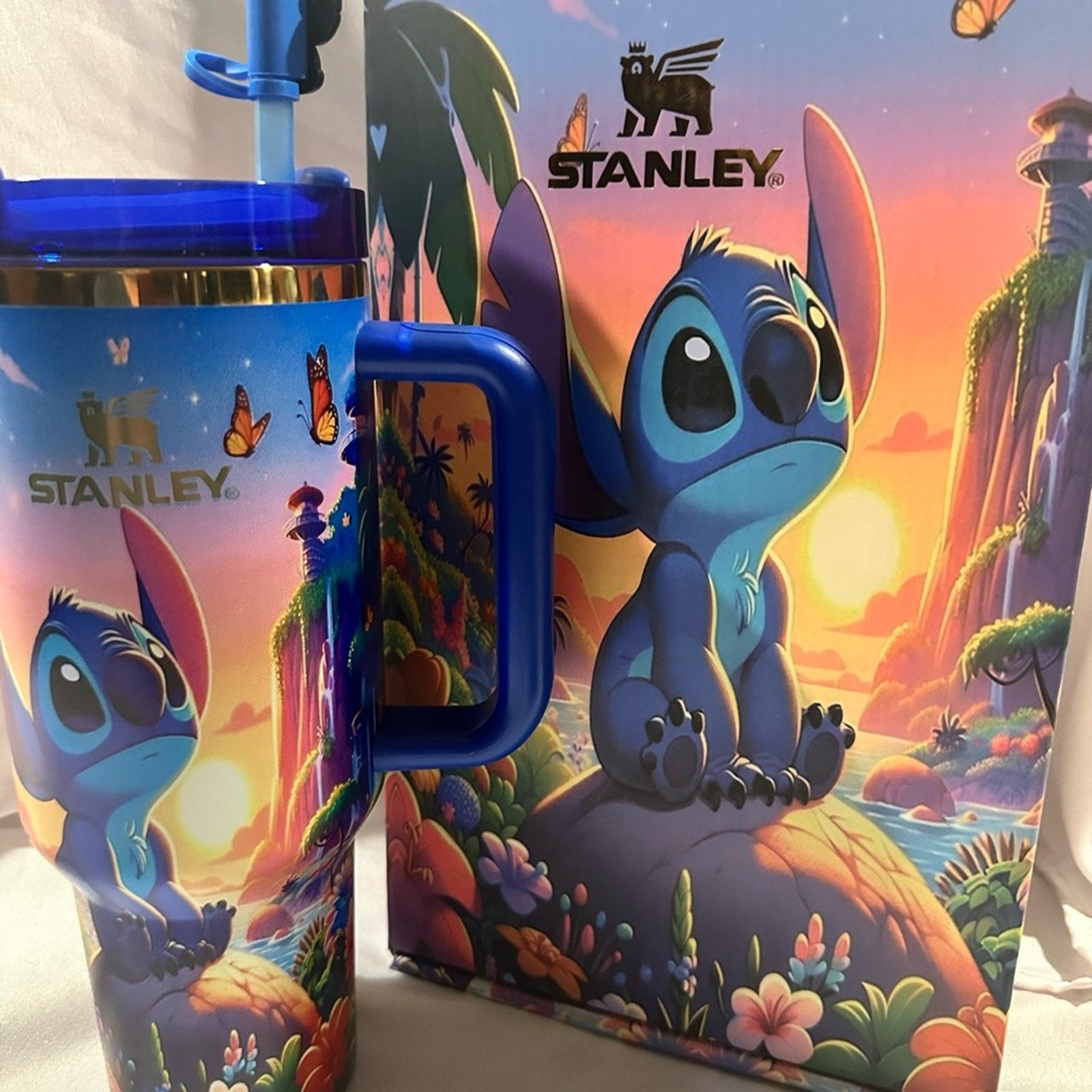 Stanley Blue and Gold Stitch Tumbler