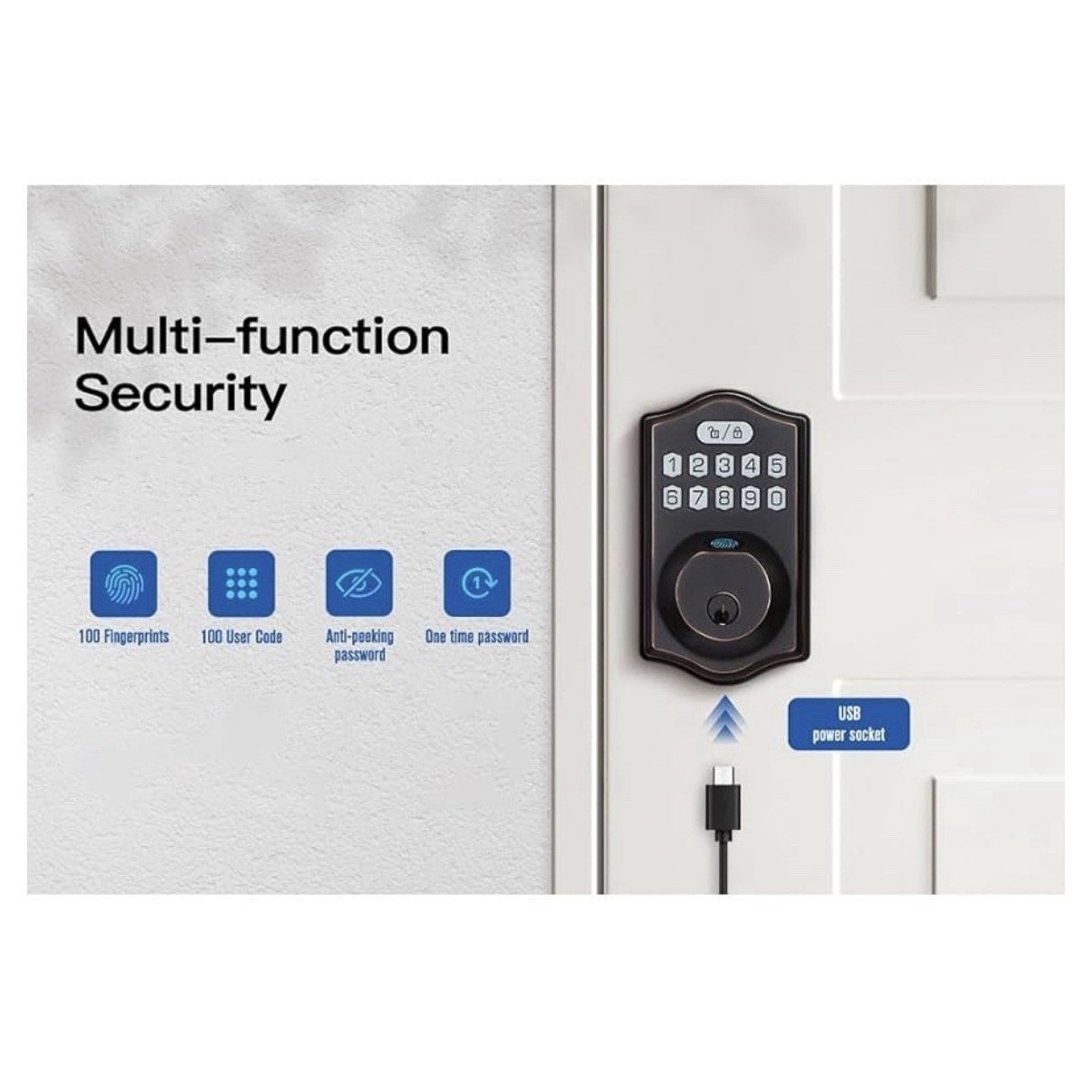 Smart Fingerprint Password Door Lock Waterproof Zinc Alloy Auto Lock