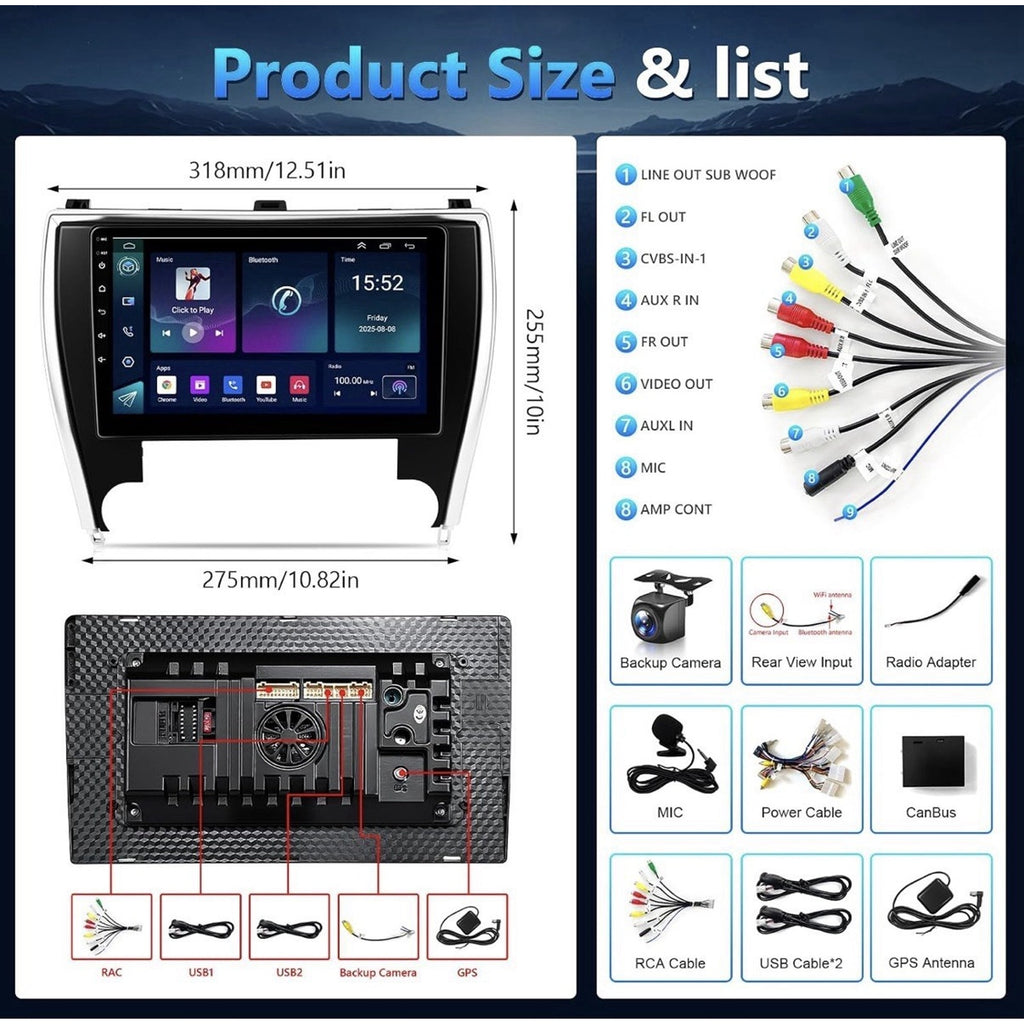 4+64G Android Auto CarPlay Car Radio Stereo Wifi GPS For 2015-2017 Toyota Camry