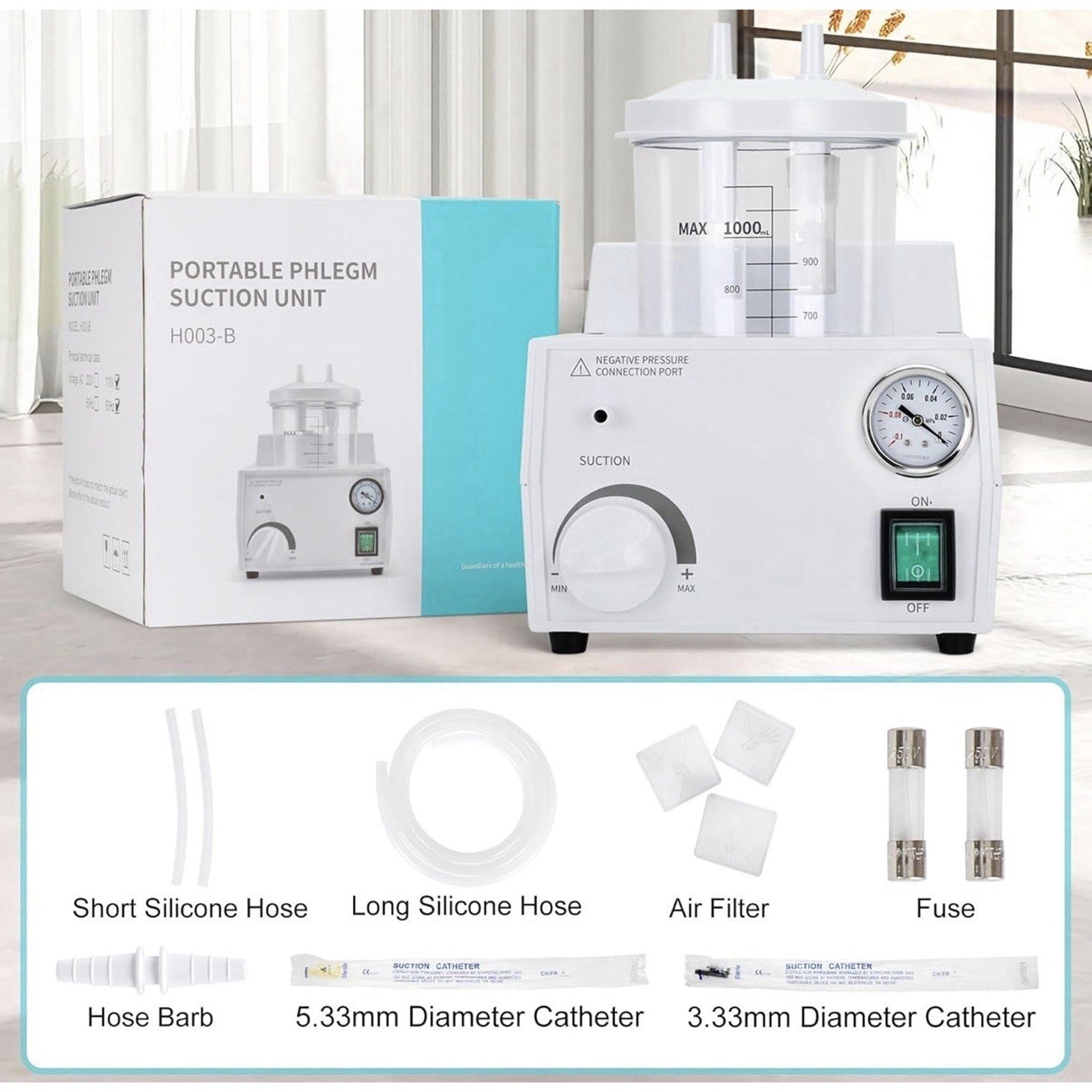 Portable Veterinary Suction Machine for Home Use - 1000ml Capacity, 110V