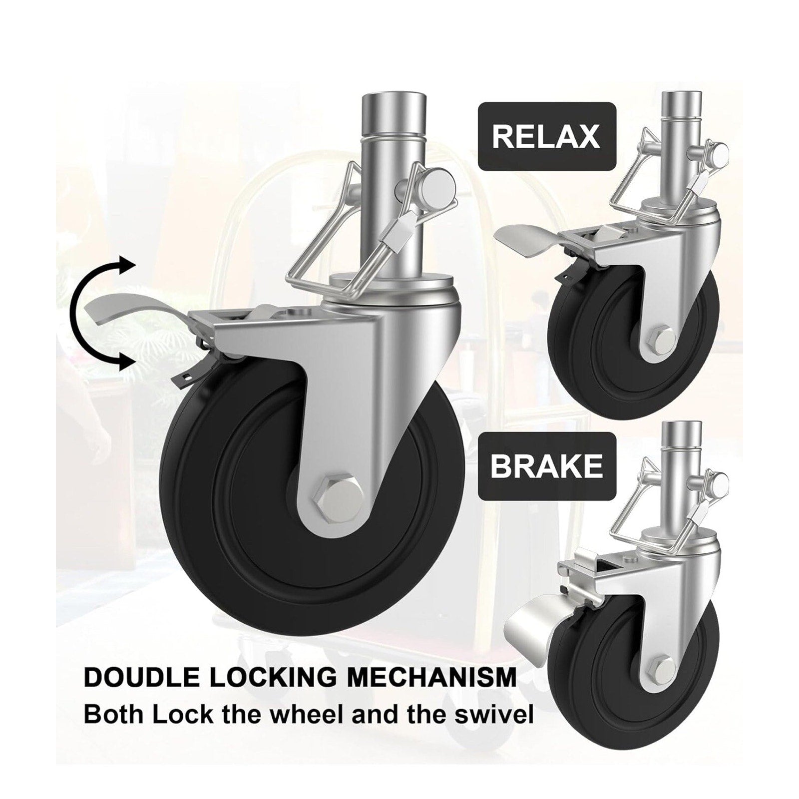 5 Inch Scaffolding Wheels Set of 4, Scaffold Caster with Dual Locking Brakes