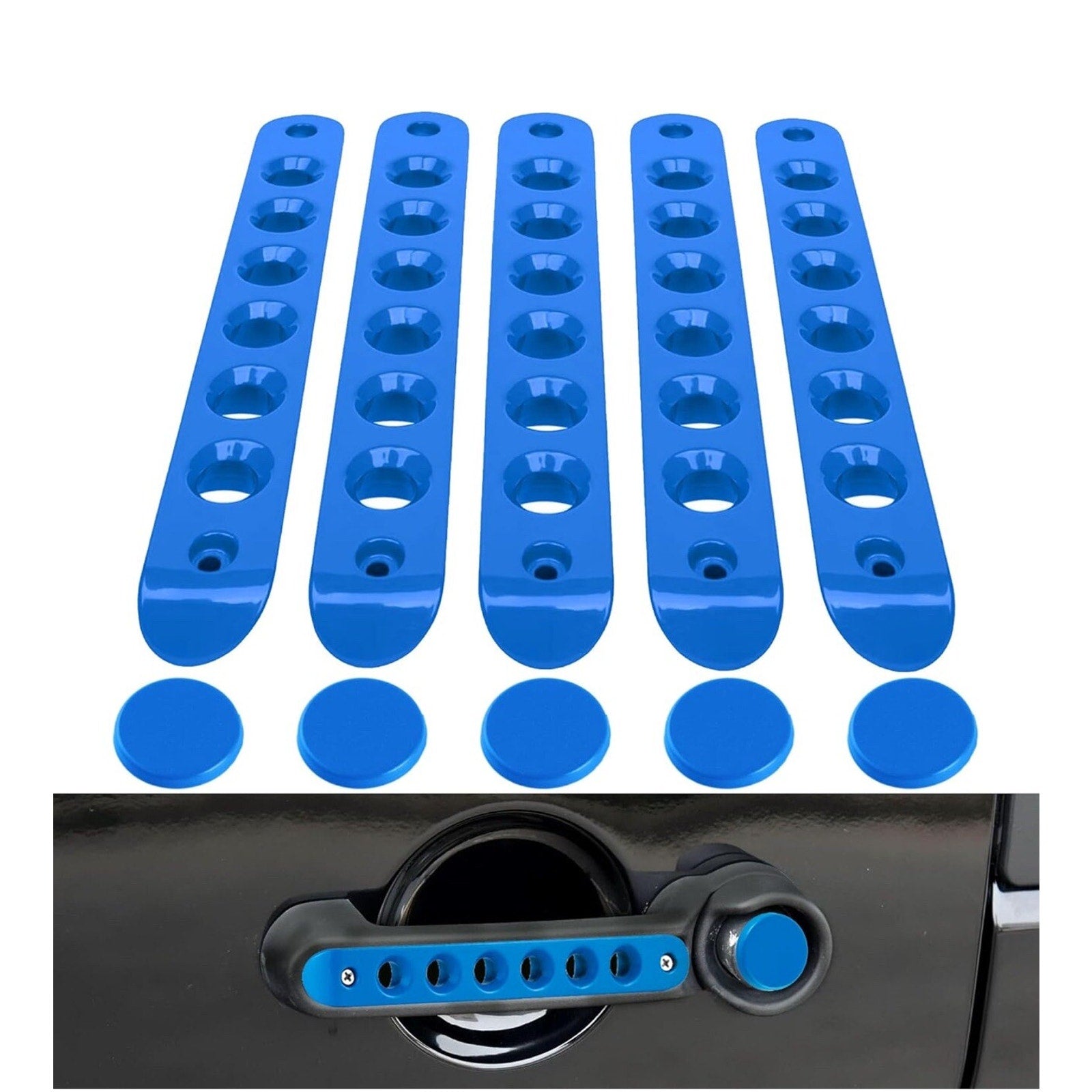 5Pcs Door Grab Handle Cover + Push Button Knobs Trim for 07-18 Jeep Wrangler JK